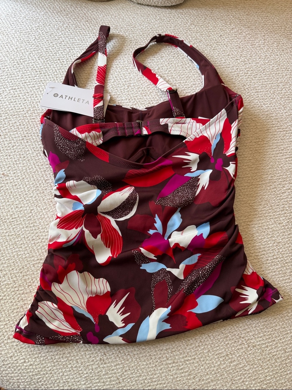 Athleta Burgundy Floral Tankini with Matching Swim Shorts NWT 34D / 34DD -XXS - Picture 3 of 11